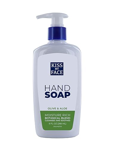 Kiss My Face Moisture Liquid Hand Soap Vegan and Cruelty Free Hand Wash Soap 9 fl oz Bottle with Pump Dispenser (Olive and Aloe, Pack of 1)