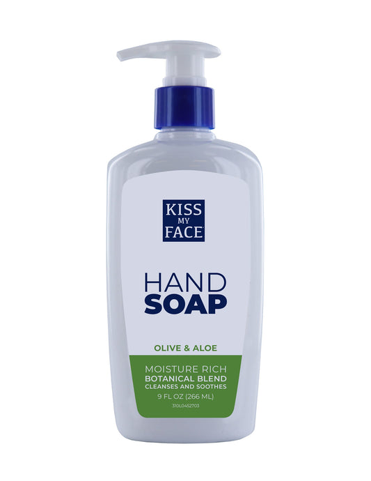 Kiss My Face Moisture Liquid Hand Soap Vegan and Cruelty Free Hand Wash Soap 9 fl oz Bottle with Pump Dispenser (Olive and Aloe, Pack of 1)