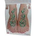Indian Fashion Art Bollywood Feet Tattoo Sparkling Rhinestone Stick-On Reuseable Bindi (Green)