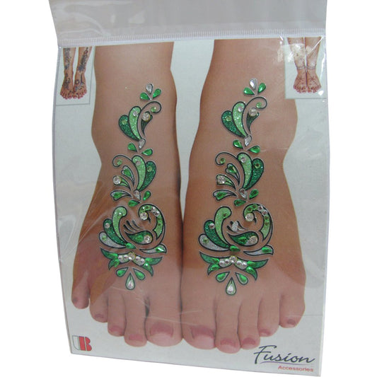 Indian Fashion Art Bollywood Feet Tattoo Sparkling Rhinestone Stick-On Reuseable Bindi (Green)