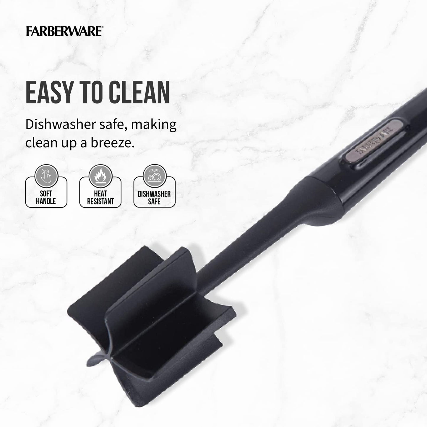 FARBERWARE 10-Inch Nylon Meat & Potato Masher – Heat-Resistant, Non-Stick Safe, Durable Kitchen Tool with Ergonomic Handle, Black