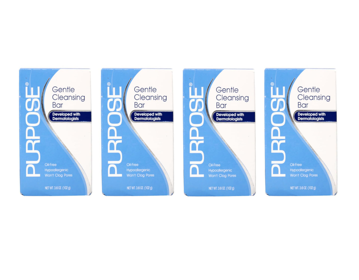 PURPOSE Gentle Cleansing Bar, Gentle As Water, All Skin Types, For Sensitive & Dry Skin, Oil-free, Hypoallergenic, Sulfate-Free, 3.6 oz Bar, Pack of 4
