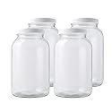 FastRack 1 Gallon Mason Jar with White Airtight Lid (Pack of 4) | Regular Glass Canisters with Airtight Lids | Large Mouth Glass Jar for Food…