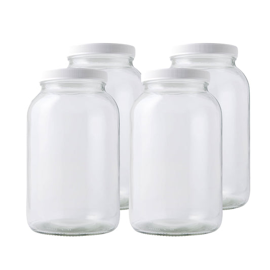 FastRack 1 Gallon Mason Jar with White Airtight Lid (Pack of 4) | Regular Glass Canisters with Airtight Lids | Large Mouth Glass Jar for Food…