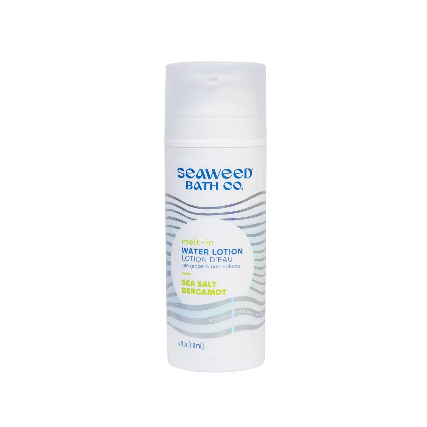 Seaweed Bath Co. Melt-In Water Lotion, Sea Salt Bergamot Scent, 4 Ounce, Sustainably Harvested Seaweed, Sea Grape, Beta-Glucan
