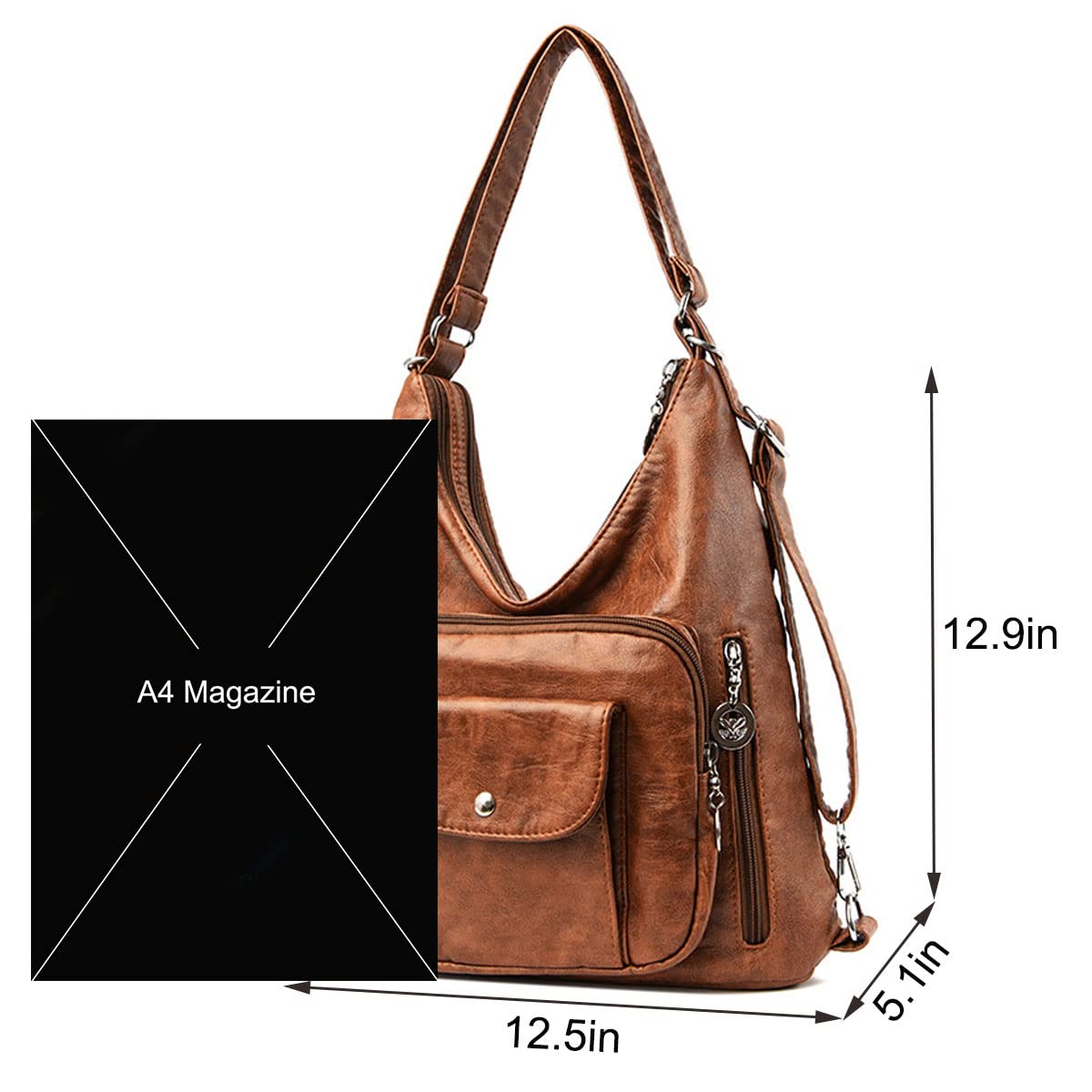 YOUNXSL Convertible Backpack Purse for Women PU Leahter Handbag Fashion Hobo Multiple Pockets Tote Satchel Shoulder Bag Black