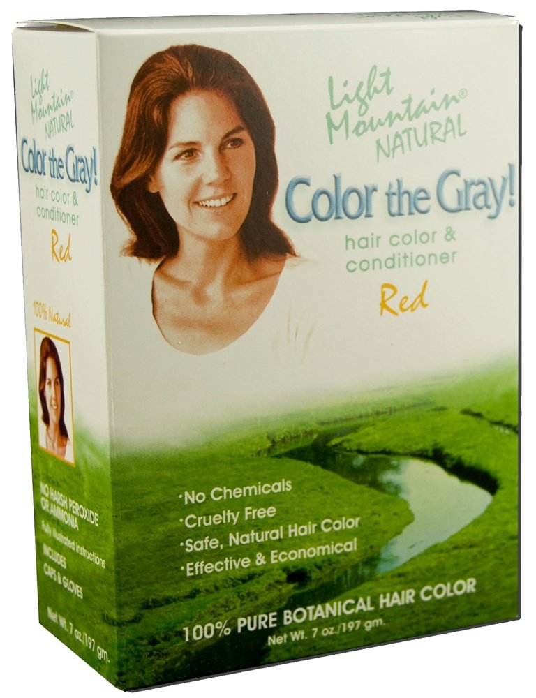 Light Mountain Henna Hair Color & Conditioner, Color the Gray - Red Hair Dye, 2-Step Chemical-Free, Semi-Permanent Hair Color for White, Gray