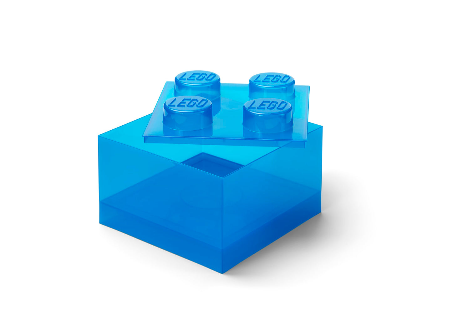 LEGO Storage Brick 4 Knobs Translucent Blue - Stackable Plastic Storage Box with Lid for Kids and Adults Desk Organizer and Toy Box