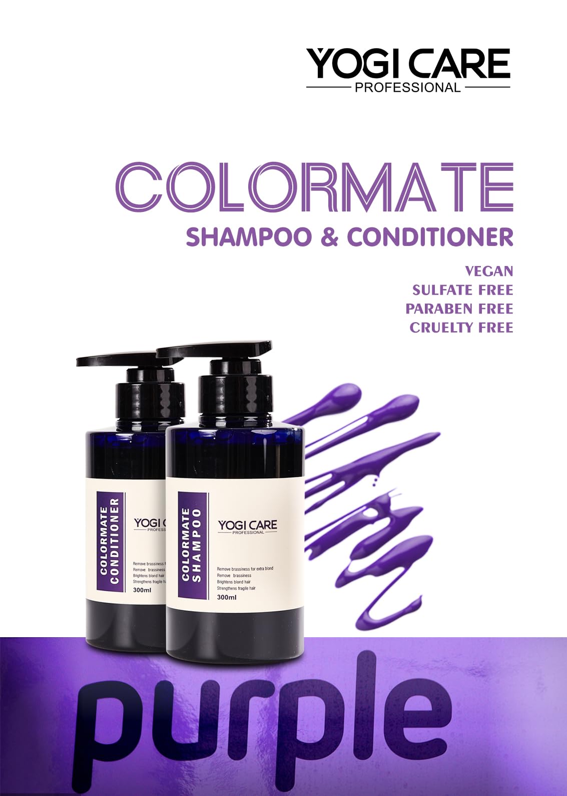 YOGI CARE Professional Toning Purple,Shampoo and Conditioner Set for Blonde Hair, Smooth Soft and Shine, 300ml Each