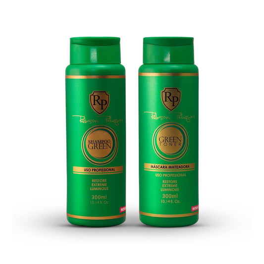 Robson Peluquero Green Toning Kit | Pearl & Ash Blonde for Brassy Hair, Bleached, Highlights | Hair Toner Gloss + Shampoo, Neutralizes Yellow, Orange