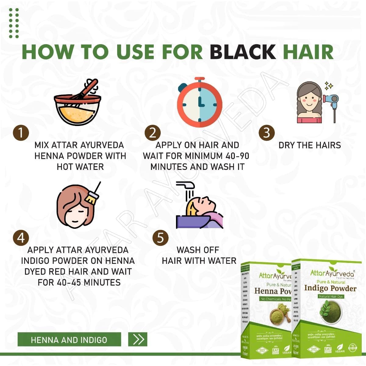 Black Hair - Henna Powder, Indigo Powder Combo Pack - 200g+200g = 400g