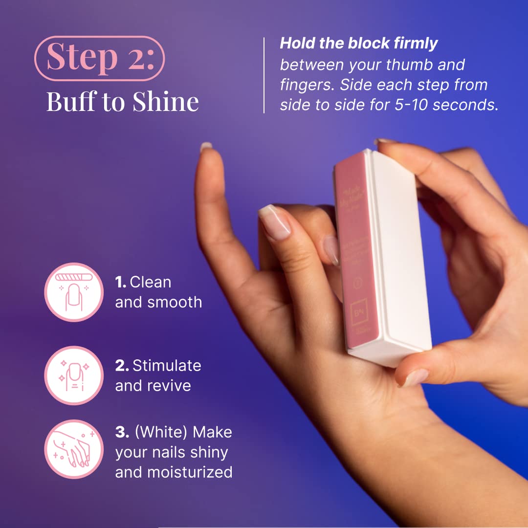 Beauty Nuggets Made My Nails Buffer, Ultimate Shine 3 Way Nail Buffing Block with Professional Nail File 120/180 Grit-Perfect All in One Manicure Tool