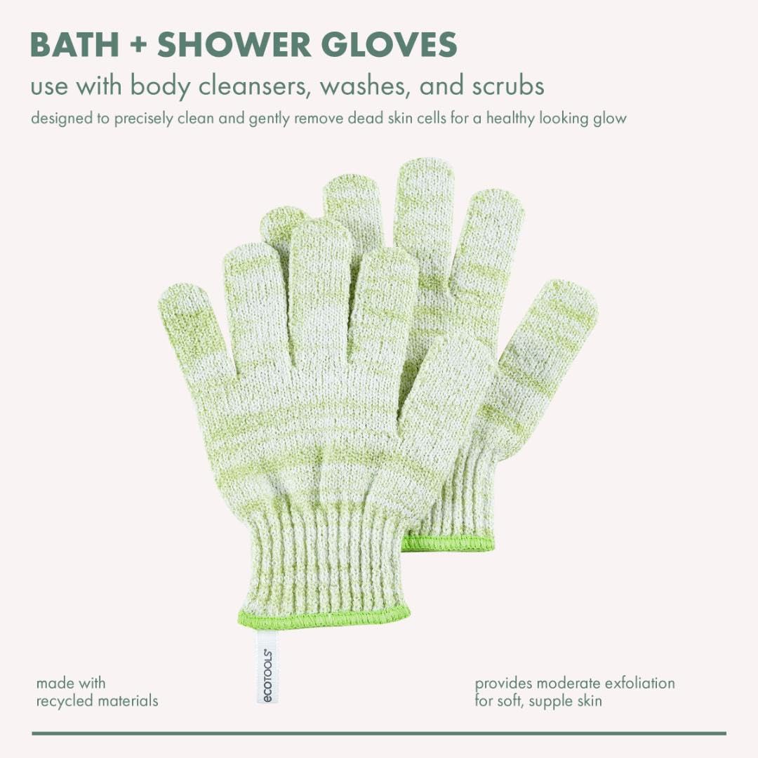 EcoTools Bath + Shower Gloves 6 Pack, Exfoliating Gloves Remove Dead Skin & Cleanse The Whole Body, Bath Gloves To Scrub & Hydrate, Self-Tanner