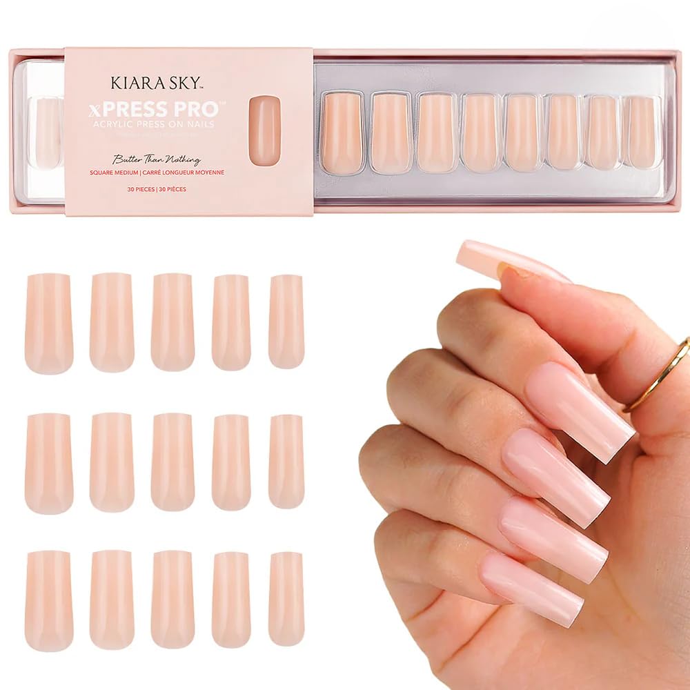 Kiara Sky Press On Nails | XPRESS PRO 100% Acrylic Nails | 30-Piece Kit Includes Nail Glue, Cuticle Pusher, File & Prep Pad | Square Medium - Butter Beauty & Personal Care KIARA SKY