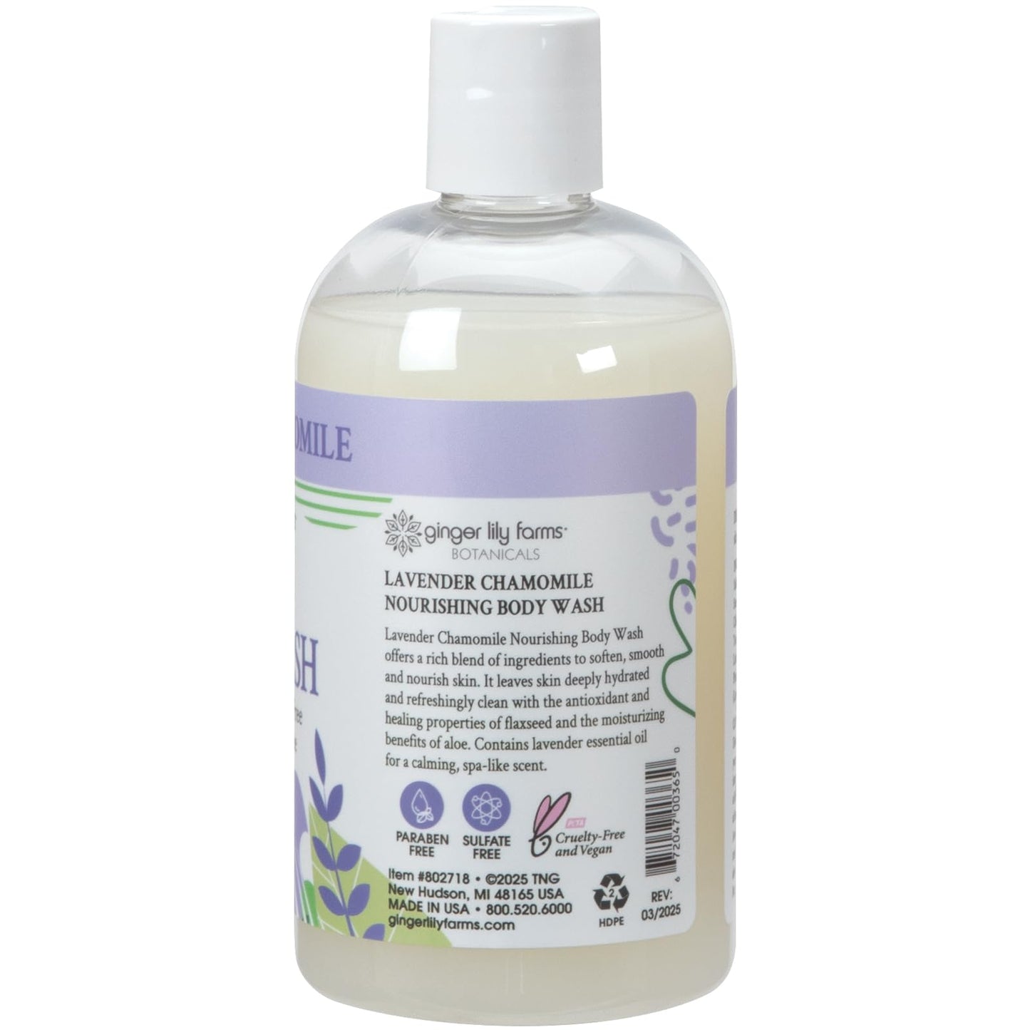 Ginger Lily Farms Botanicals Nourishing Body Wash, 100% Vegan & Cruelty-Free, Lavender Chamomile Scent, 12 Fl Oz
