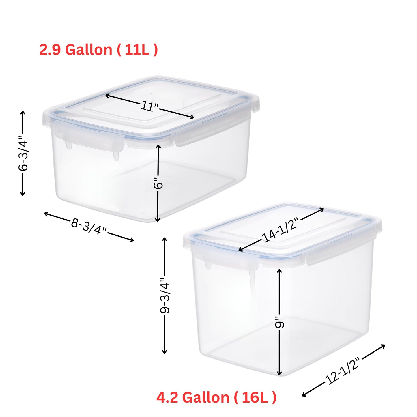 Lustroware Jumbo Food Storage Container Set of 2 with Lids - 12 & 17 Quart Airtight Latching Boxes, Heavy-Duty Stackable Bins for Rice, Flour, Pet…