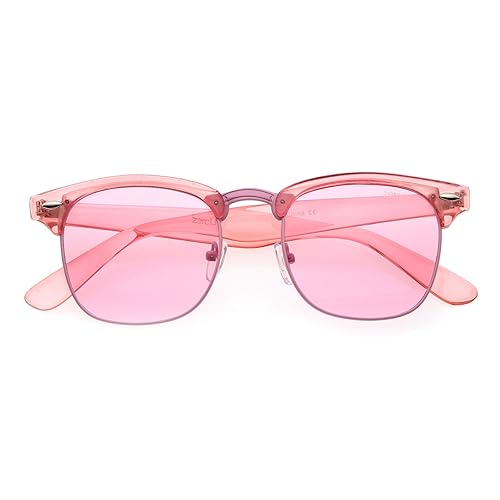 zeroUV Classic Translucent Horn Rimmed Square Color Tinted Lens Half Frame Sunglasses 49mm (Pink/Pink)