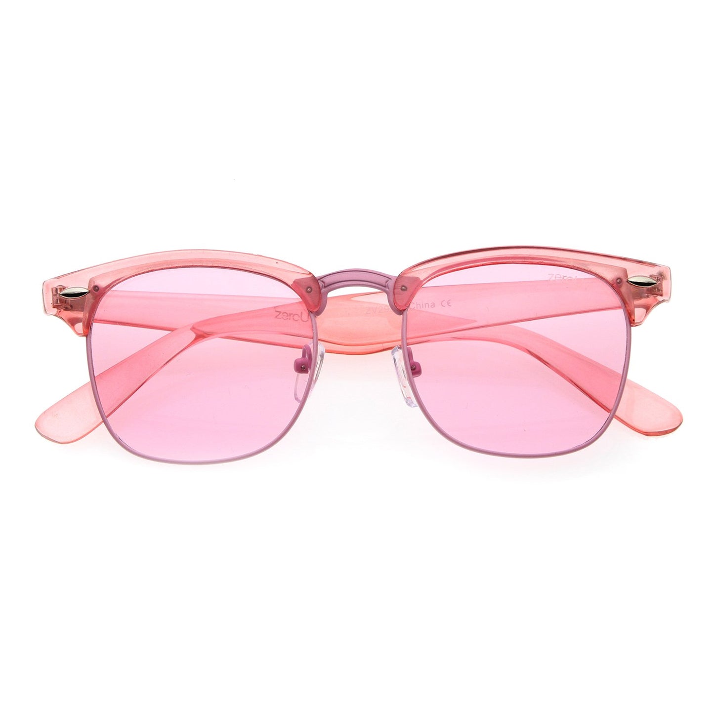 zeroUV Classic Translucent Horn Rimmed Square Color Tinted Lens Half Frame Sunglasses 49mm (Pink/Pink)