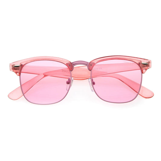 zeroUV Classic Translucent Horn Rimmed Square Color Tinted Lens Half Frame Sunglasses 49mm (Pink/Pink)
