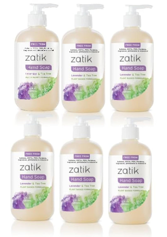 Zatik Naturals - Liquid Hand Soap with Lavender & Tea Tree, Moisturizing Handwash, Grey Water Safe, 12 fl oz (Pack of 6) Beauty & Personal Care Zatik