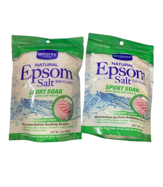Amoray Natural Epsom Salt Bath Crystals Sport Soak with Menthol & Spearmint, Muscle Relief, 16oz 2 Pack Beauty and Personal Care Amoray