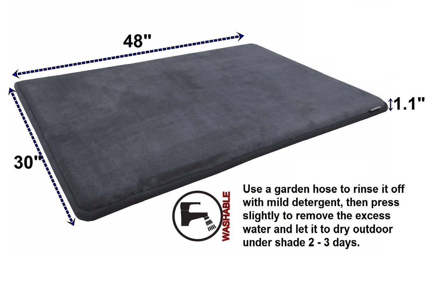 48''x30'' MicroPlush Fleece Gray Comfort Luxurious Memory Foam Waterproof Anti Slip Mat Pad Rug for Home, Kitchen, Bathroom, Bedroom, Pets, Activities