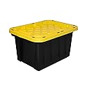 HDX 27 gal. Strong Box Plastic Storage Tote in Black and Yellow