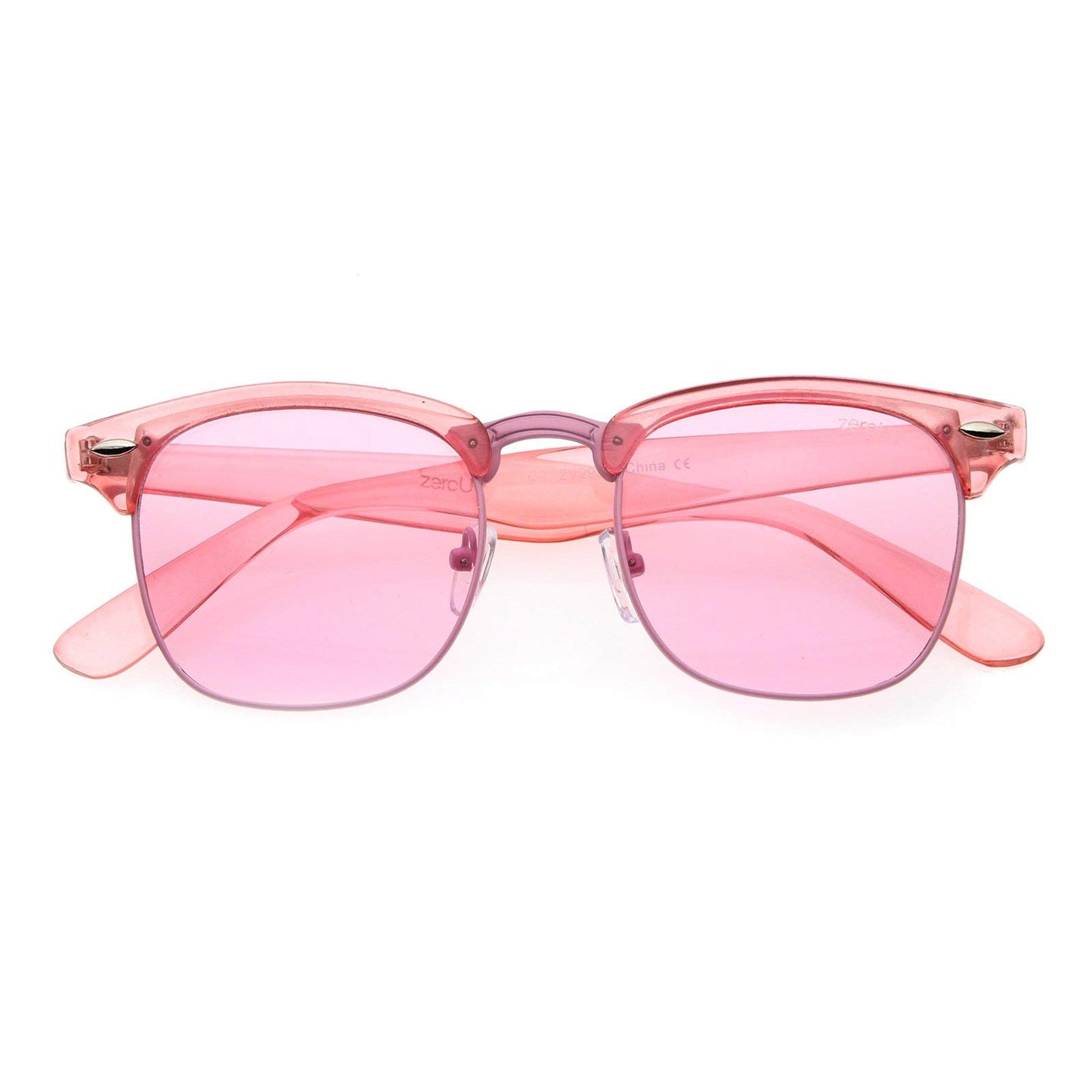 zeroUV Classic Translucent Horn Rimmed Square Color Tinted Lens Half Frame Sunglasses 49mm (Pink/Pink)