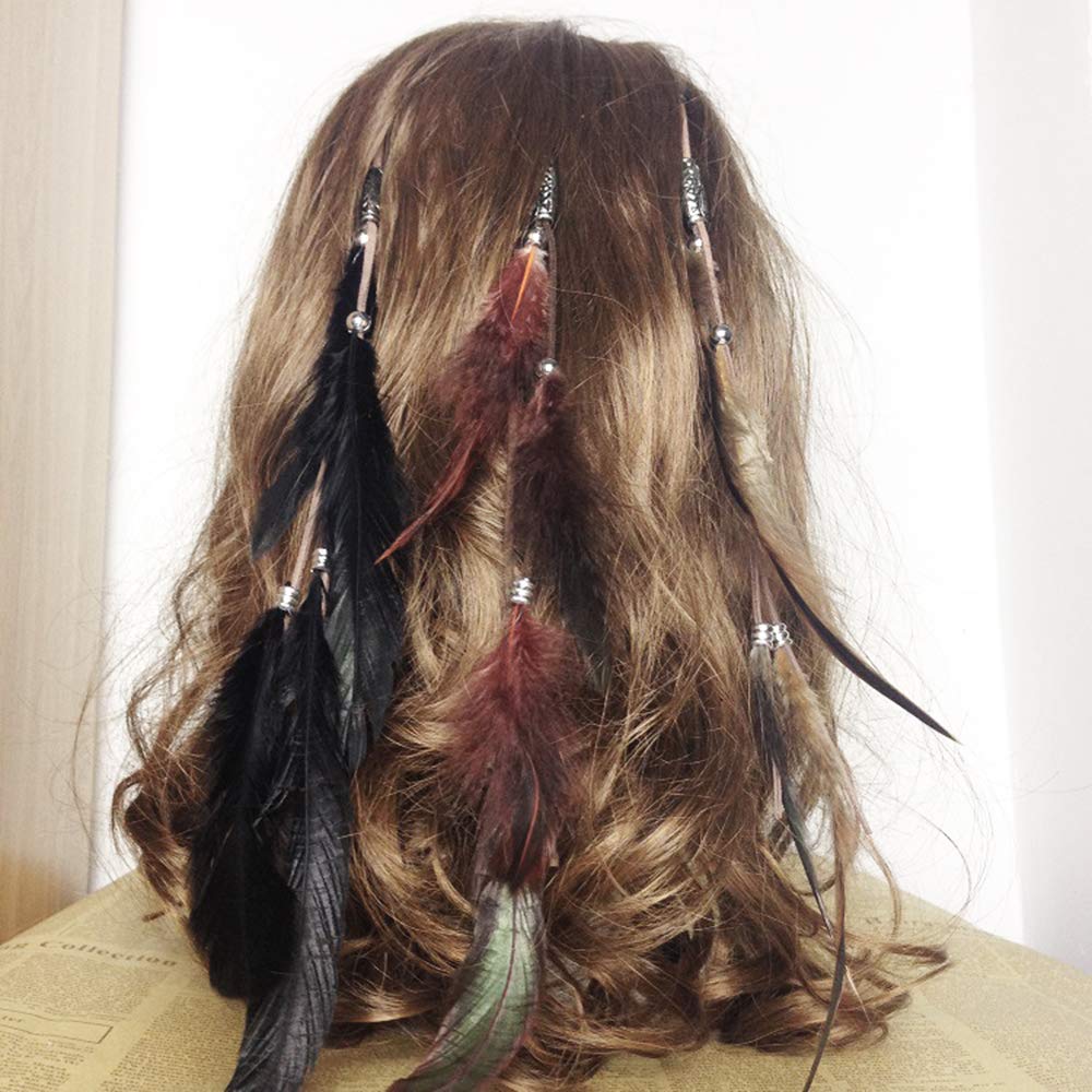 Jurxy Women Feather Hair Clips Set of 3 Handmade Boho Hippie Hair Extensions with Clip Comb Hairpin Headdress
