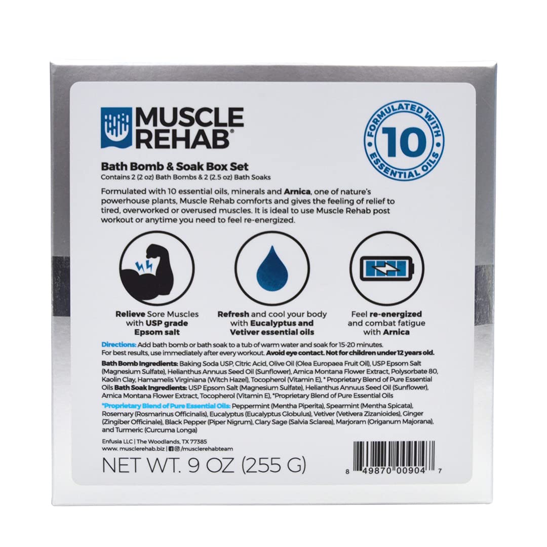Muscle Rehab Sports Recovery Intro Gift Set (2) Sets- Fast-Absorbing Muscle Soak for Post-Workout or Run - Bath Bombs and Soak for Sore Muscles…