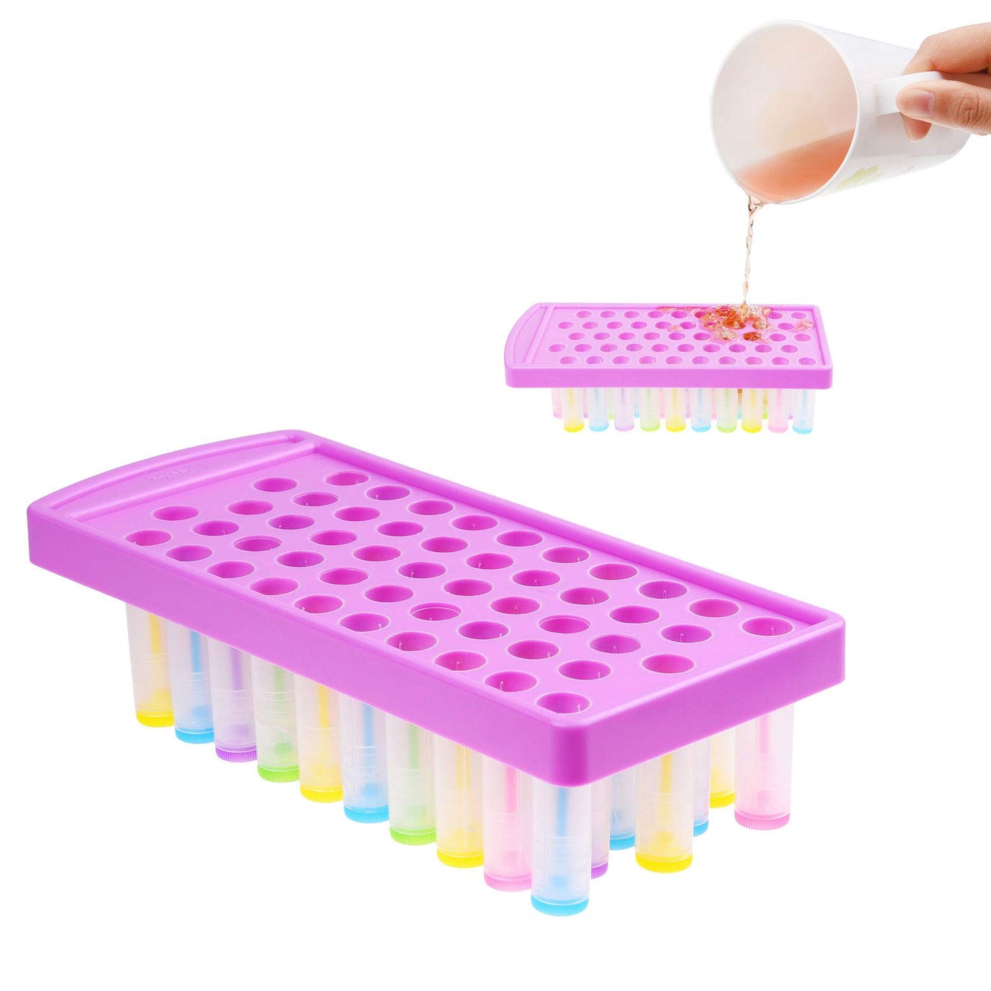 Kare & Kind Lip Balm Crafting Kit - Filling Tray and Spatula - 50 Empty Tubes with Caps (10x5 Colors) - 3/16 Oz (5.5 ml) - 50 Writeable and 50 Printed