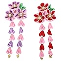 2pcs Womens Girls Kimono Traditional Tsumami Kanzashi Outfit Wedding Japanese Asian Yukata Hair Tie Flower Floral Fan Barrette Clip (Pink/Red