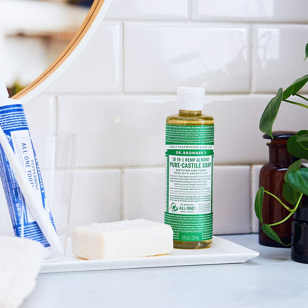 Dr. Bronner's - Pure-Castile Liquid Soap (Almond, 32 ounce) - Made with Organic Oils, 18-in-1 Uses: Face, Body, Hair, Laundry, Pets and Dishes