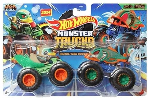 Hot Wheels Monster Trucks Demolition Doubles New for 2024 Duck N' Roll vs Piran-Ahhhh