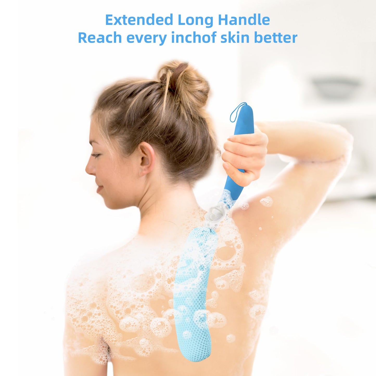 Leetye Mei Long Handled Shower Brush, Non-Slip Long Handle Bath Brush, Back Body Brush Gentle Exfoliating and Lather Well Deep Cleansing Long-Lasting