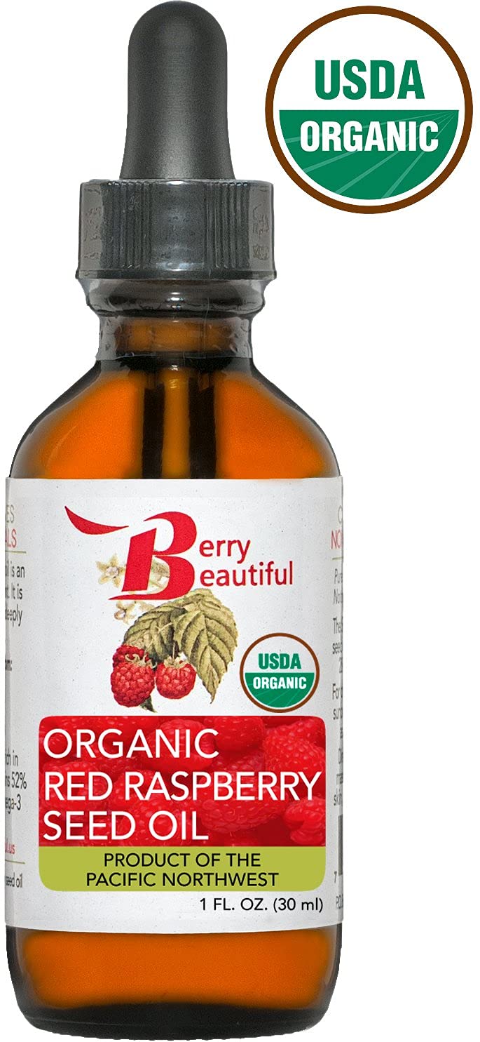 Berry Beautiful Certified Organic Red Raspberry Seed Oil - Cold-Pressed from US Grown Raspberries - Skin Moisturizer for Hydration and Protection - 1