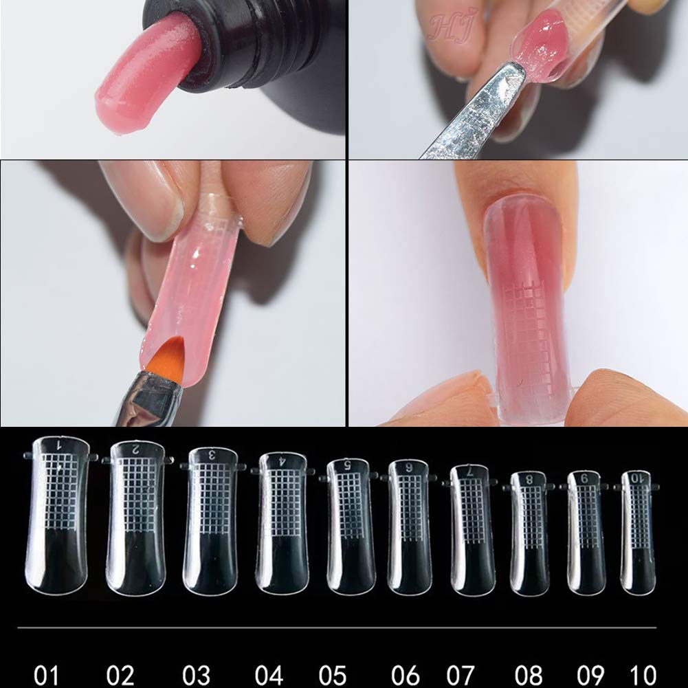 Beuniar Nail Extension Form Tips Clear 100pcs Poly Gel Acrylic Nails Mold Artificial Dual Forms System UV Gel DIY Polish Manicure Tool 100PCs/Case