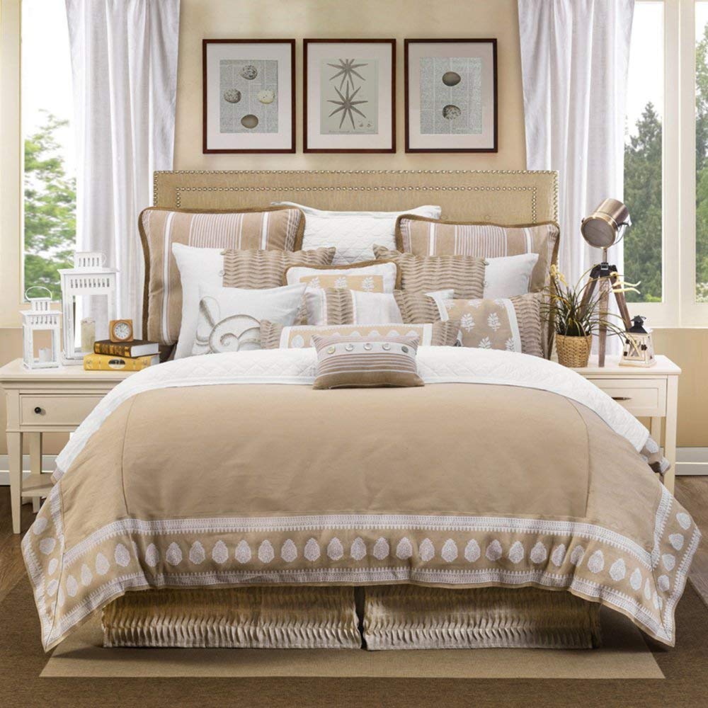 HiEnd Accents Newport Decorative Throw Pillow 18x18 inch, White, Cream, Trimmed Framed Chic Casual Boho Romantic Accent Pillow for Bed, Couch, Sofa Beauty and Personal Care H HIEND ACCENTS