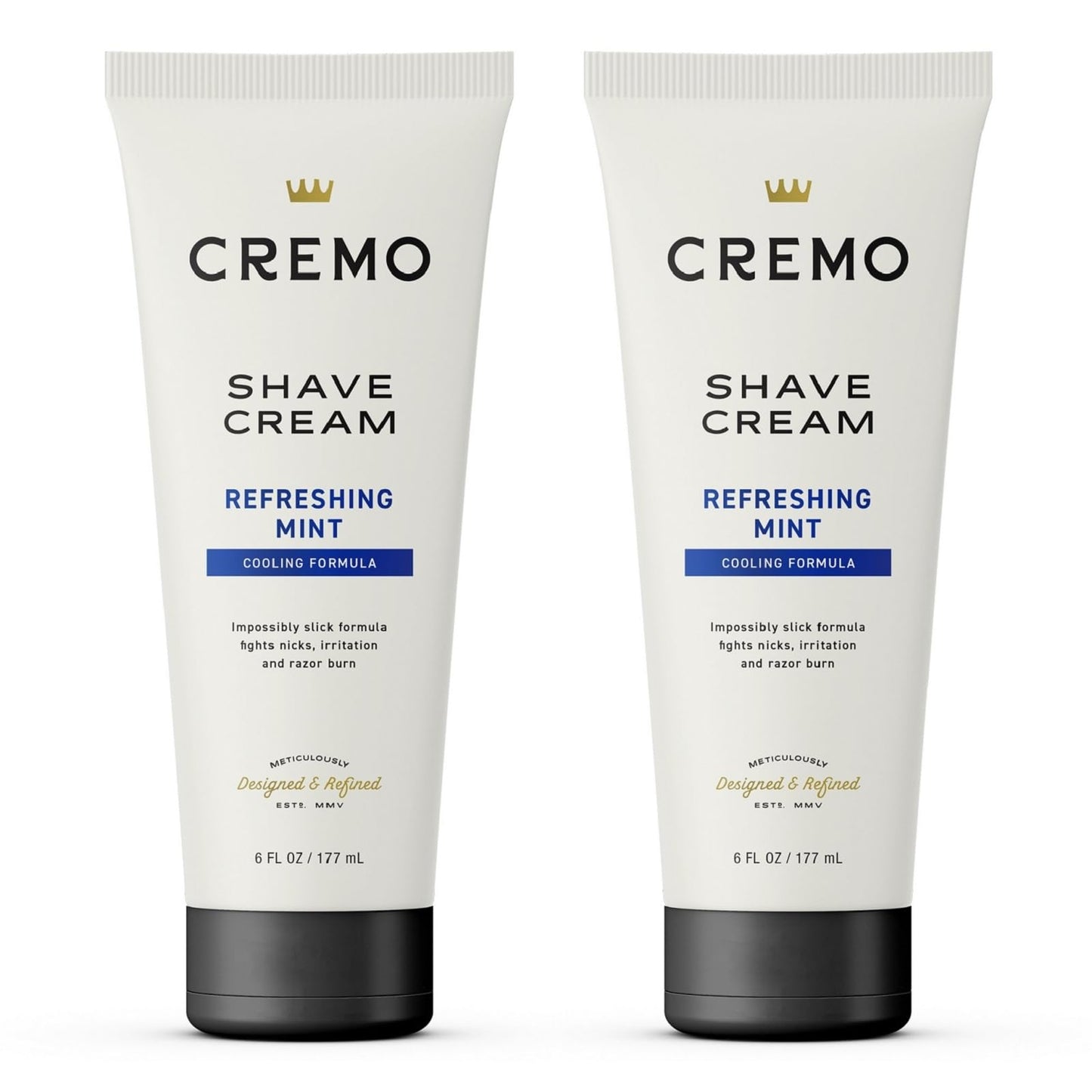 Cremo Barber Grade Cooling Shave Cream, Astonishingly Superior Ultra-Slick Shaving Cream Fights Nicks, Cuts And Razor Burn, 6 Fl Oz (2 Pack), WHITE