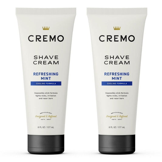 Cremo Barber Grade Cooling Shave Cream, Astonishingly Superior Ultra-Slick Shaving Cream Fights Nicks, Cuts And Razor Burn, 6 Fl Oz (2 Pack), WHITE