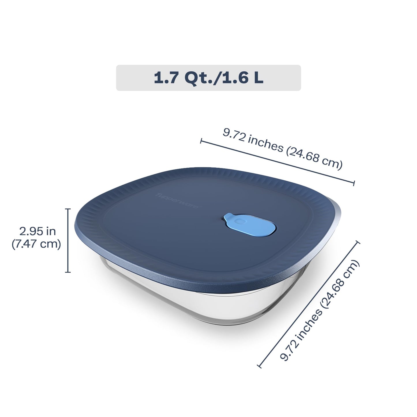 Tupperware Voila Glass Square Food Storage - Airtight Baking Dish, 1.7 qt / 1.6 L