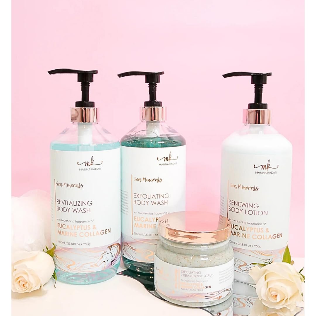 Manna Kadar Beauty Dead Sea Minerals Exfoliating Body Wash, Eucalyptus Marine - Body Wash, Shower Gel, Moisturizing Scrub, Brighten Dull Skin