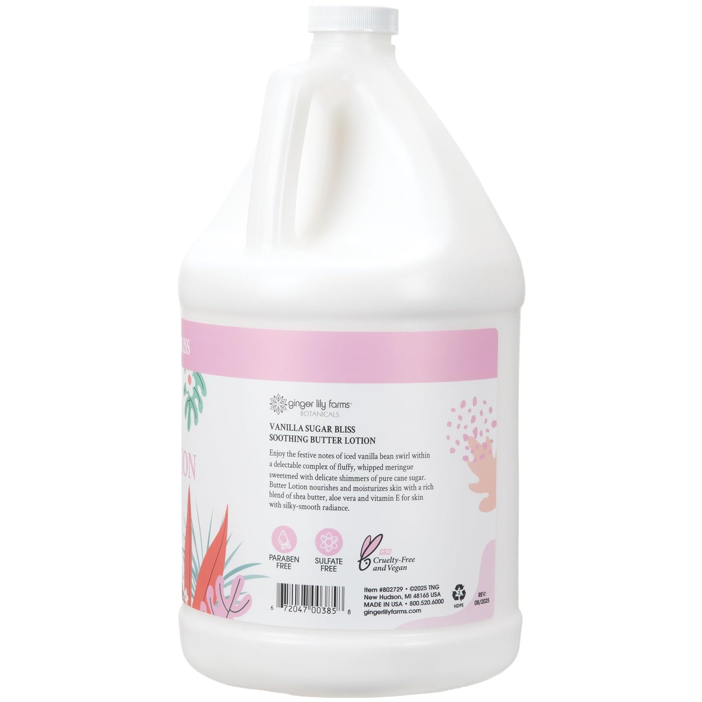Ginger Lily Farms Botanicals Soothing Butter Lotion for Dry Skin, 100% Vegan & Cruelty-Free, Vanilla Sugar Bliss Scent, 1 Gallon (128 fl oz) Refill