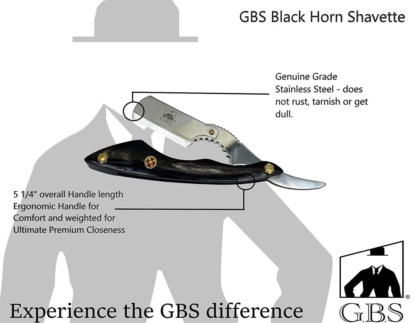 G.B.S Men's Classic Straight Edge Razor Saloon Shavette Professional Quality Black Brush And Razor Stand - Black Horn Handle Includes 10 Blades Manual Beauty and Personal Care G.B.S