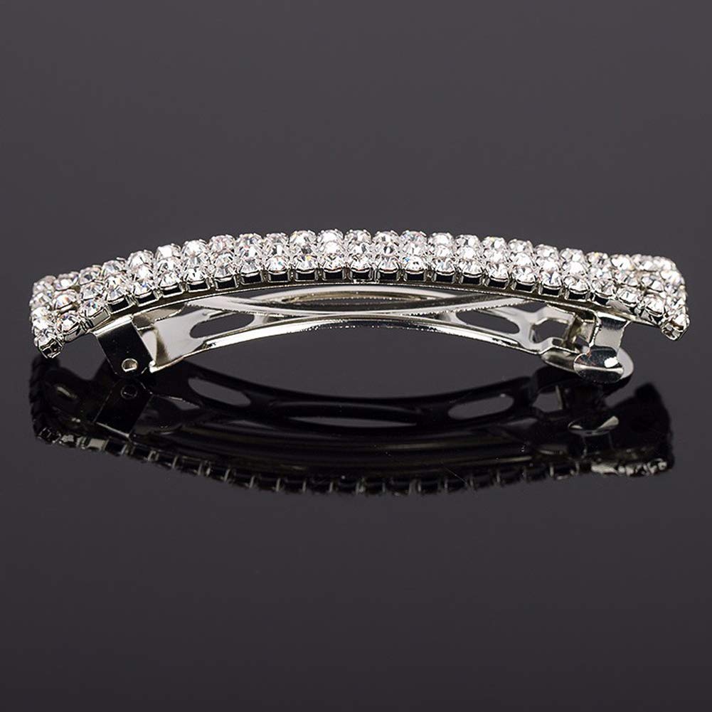 lasenersm Hair Clip, 2 Pieces Hair Accessory with Three Row Rhinestone Crystal, Hair Barrette Clip for Girls and Women, 2.75 in Length, Silver