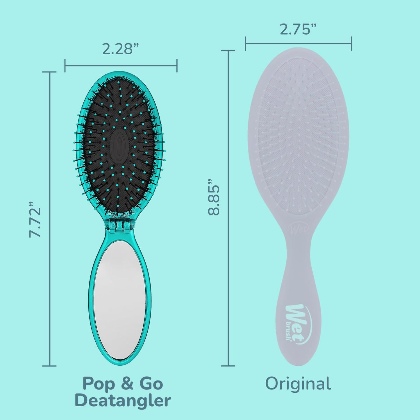 Wet Brush Pop Go Detangler, Blue Teal - Foldable, On-The-Go Design, Travel Brush, Ultrasoft IntelliFlex Bristles, Detangling Hairbrush, Built-In