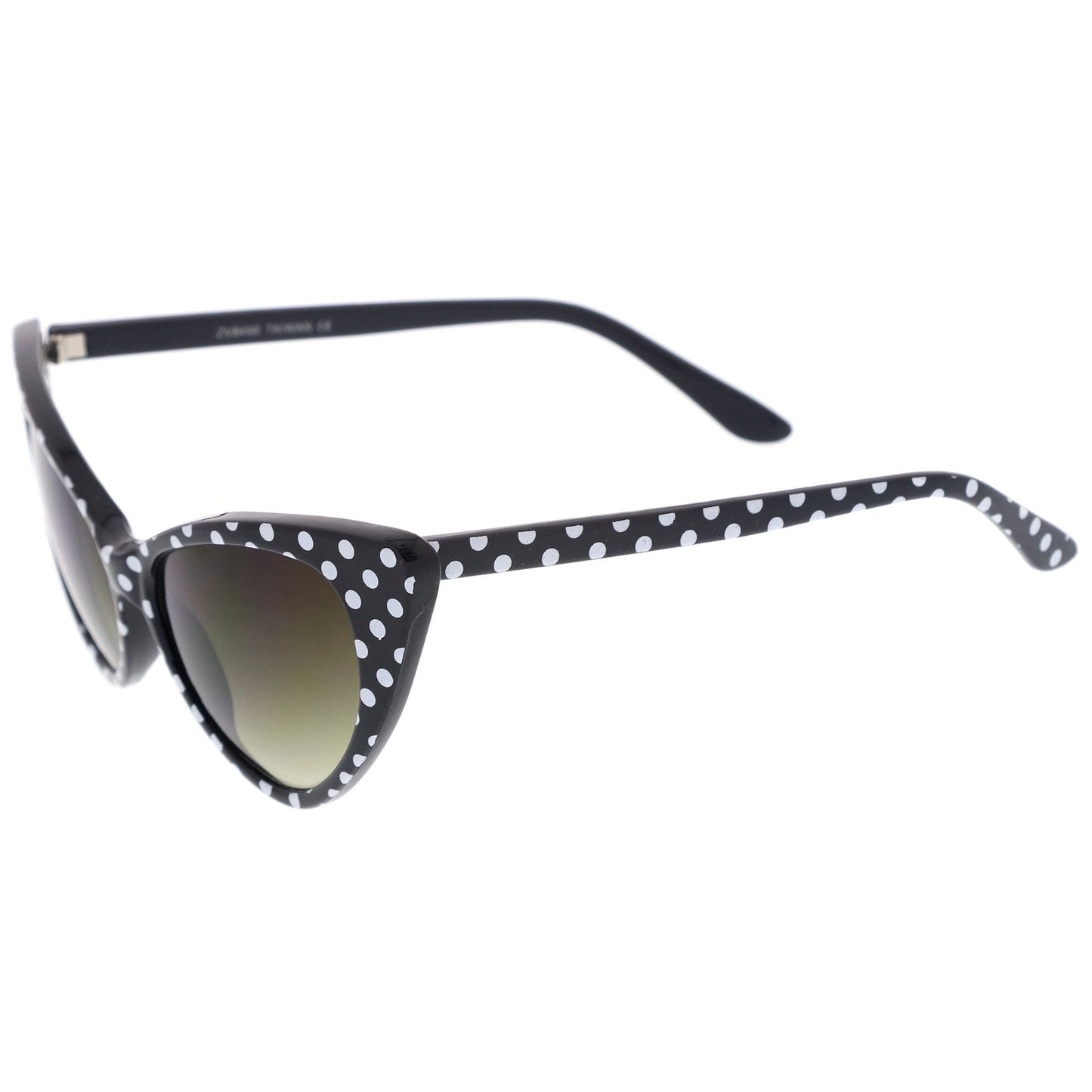 zeroUV - Polka Dot Cat Eye Womens Mod Fashion Super Cat Sunglasses (Black-White/Smoke Gradient)