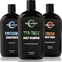 Challenger Men’s Tea Tree Shampoo, Conditioner, & Fresh Body Wash Trio, 3X 16 Oz Bottles | Sulfate Free w/Vitamins, Argan Oil, Biotin | Keratin
