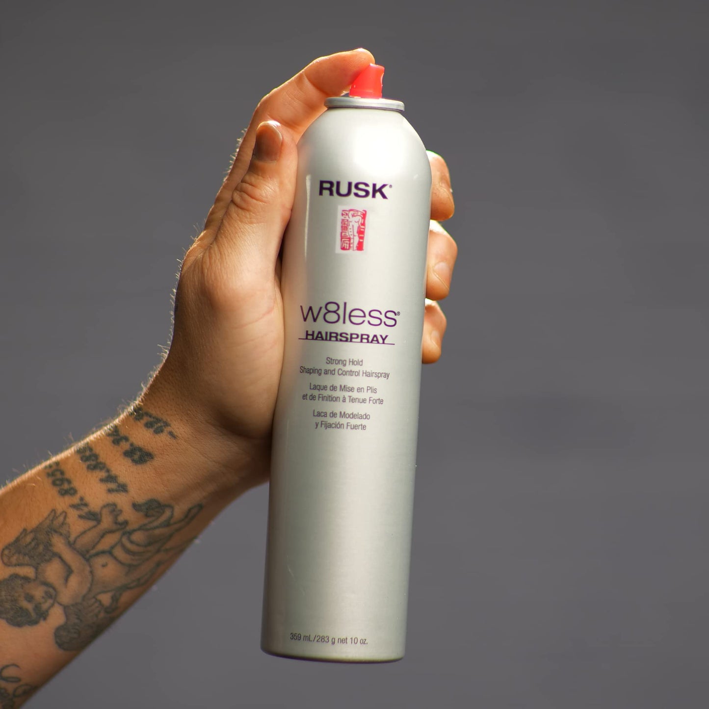 RUSK Designer Collection W8less Strong Hold Shaping and Control Hairspray, Provides Natural, Long-Lasting, Texture and Maximum Shine, 10 oz
