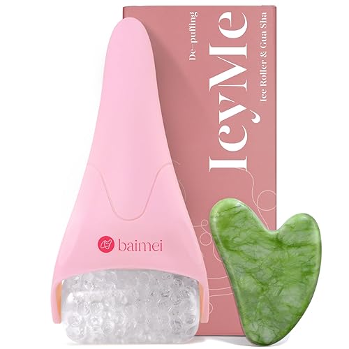 BAIMEI IcyMe Ice Roller for Face and Gua Sha Facial Tool Set, Ice Face Roller Reduces Puffiness Relieves Migraines Skin Care Tools, Self Care Gift
